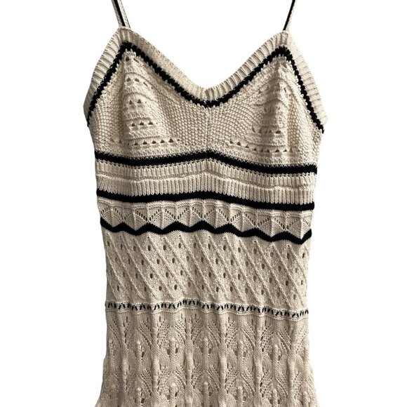 Olive + Oak Dress Womens L Ivory Crochet Knit Contrast Trim Maxi Boho Hippie - Picture 2 of 12